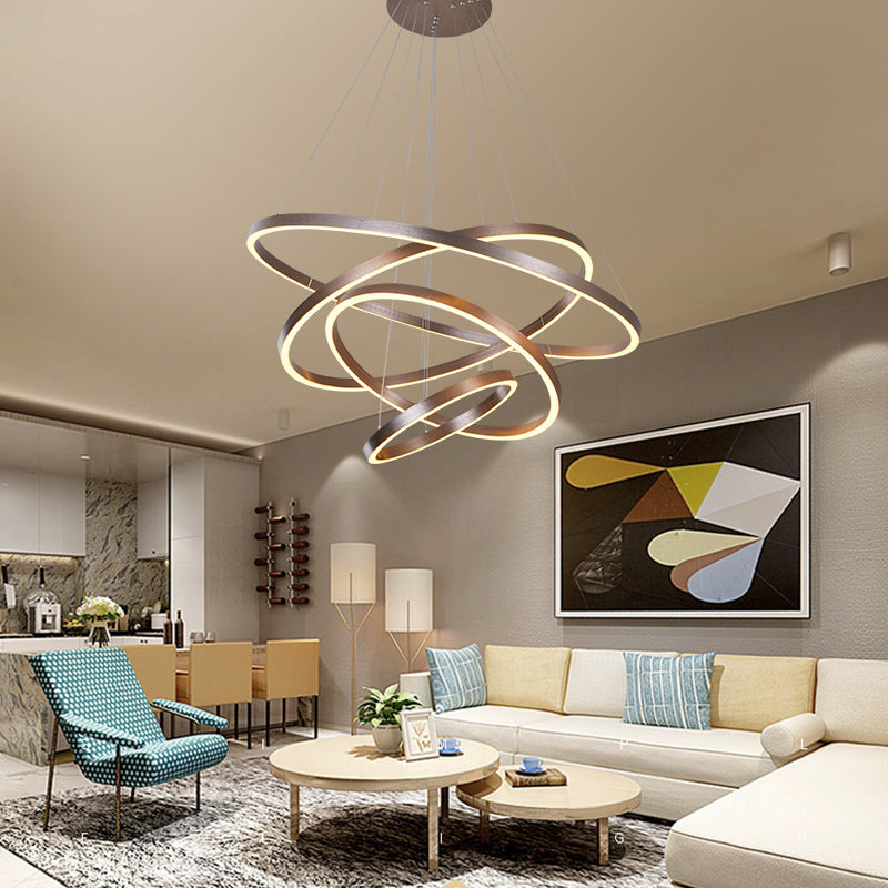 Modern Pendant Lights 4 3 2 1 Circle Rings Acrylic Aluminum Led Pendant Lamp For Living Room Dining Room