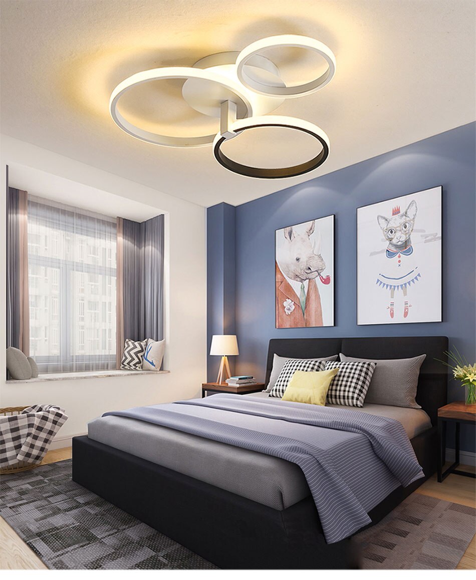 Grey Color Round LED Pendant Lights For Bedroom Home Modern Lamp ...