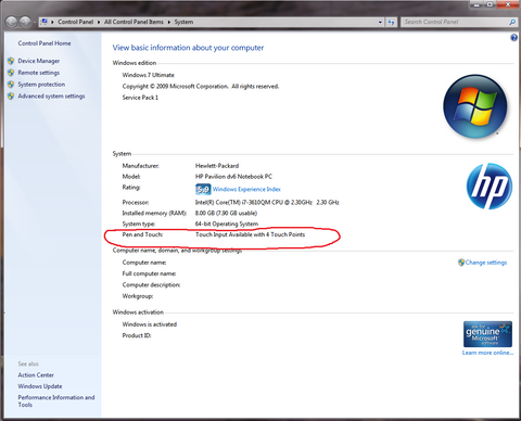 Windows Vista Touch Screen Calibration