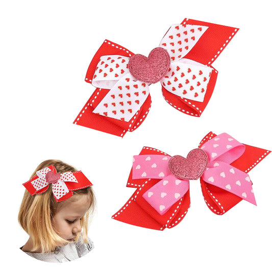 cnhairaccessories Love Heart Pink Ribbon Hair Bows Hot Pink