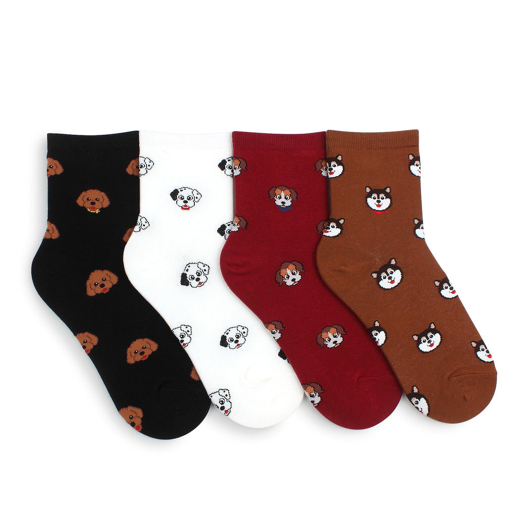 Favorite Casual Puppies Printed Crew Socks (4 pairs) GK58 – intypesocks