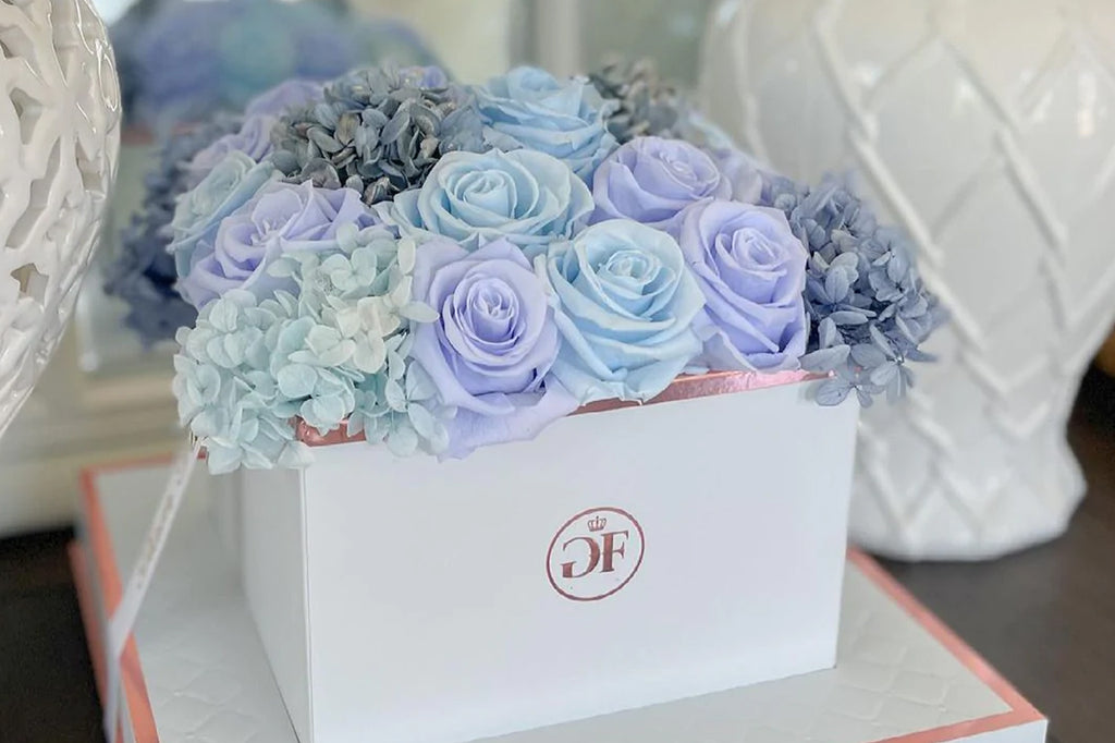 blue lavender fusion roses arrangement