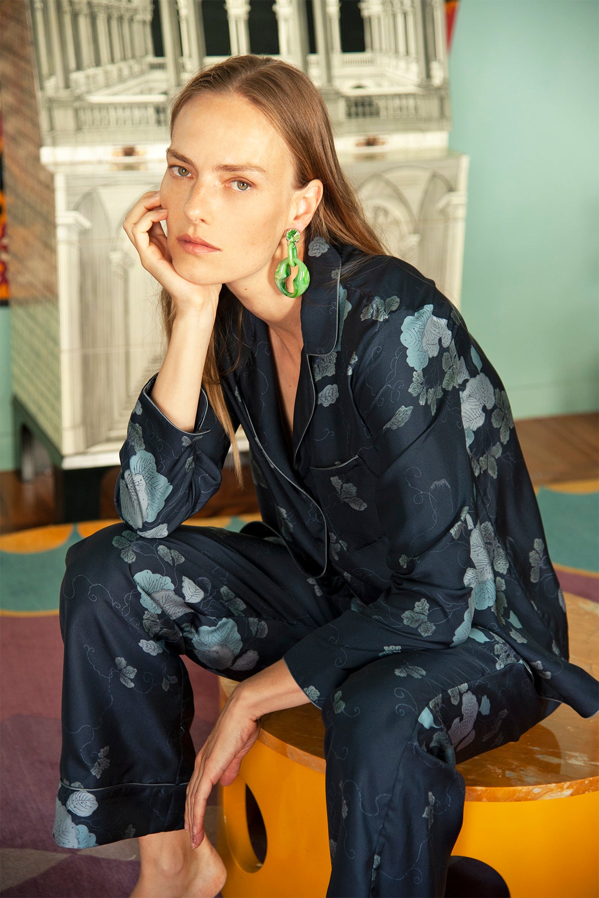 Ines Pyjama Set made from Twill-Silk in Sapphire – Morpho + Luna