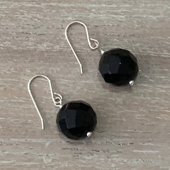 Handcrafted faceted black onyx sterling silver earrings 