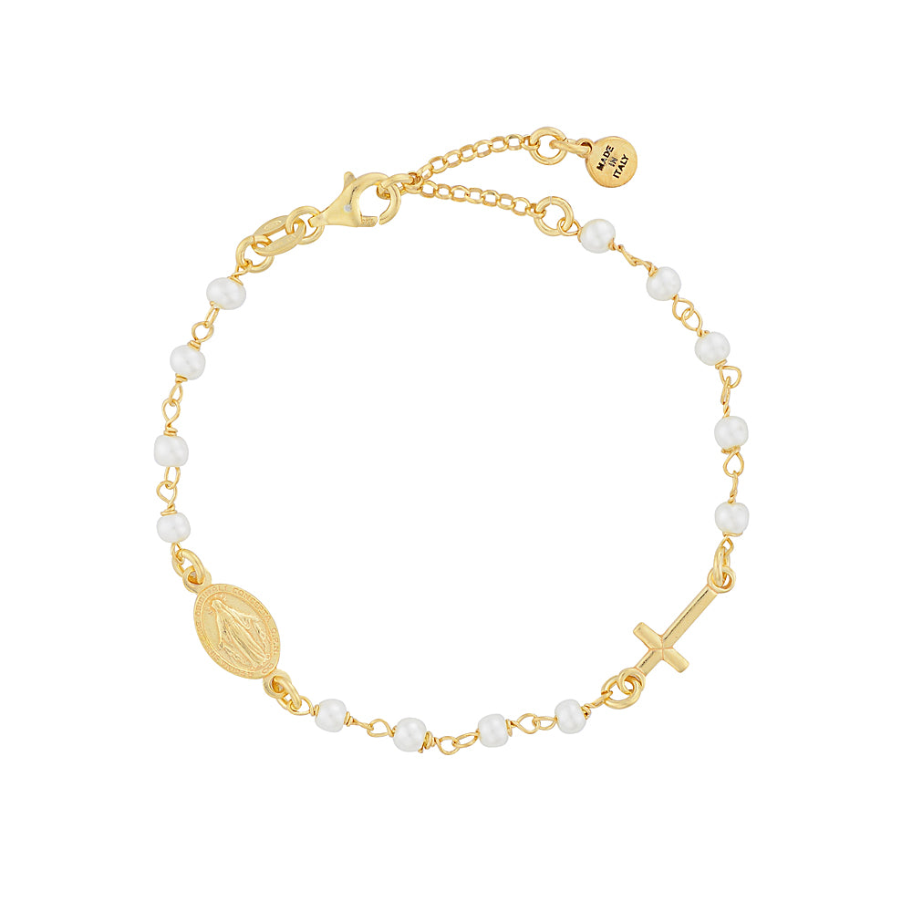 Gold-Tone Plated Sterling Silver Rosary Bracelet - Walmart.com