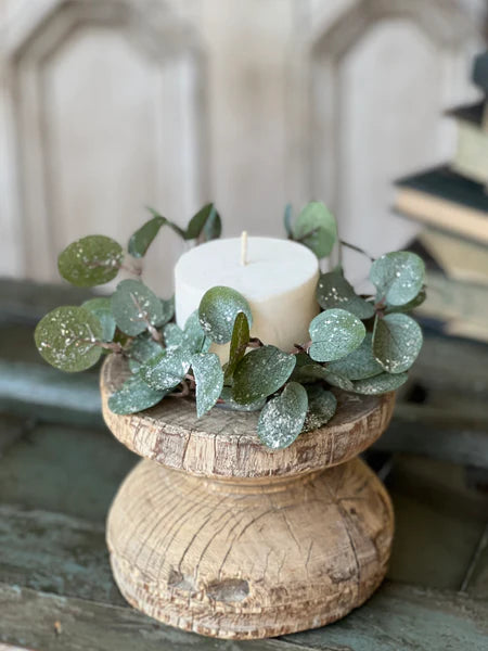 Crisp Air Frosted Eucalyptus Mini Candle Ring. 8"
