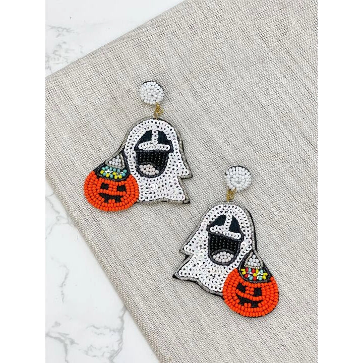 Trick-or-Treating Beaded Ghost Statement Earrings