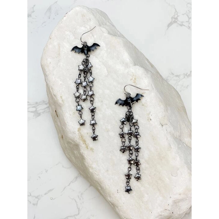 Star Chain Link Bat Dangle Earrings