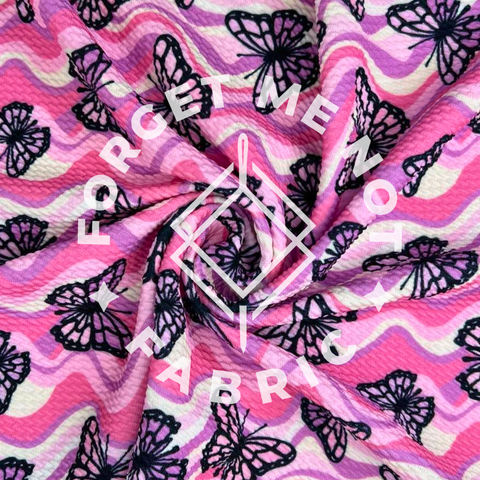 Purple Wave Butterflies, Bullet Knit Fabric