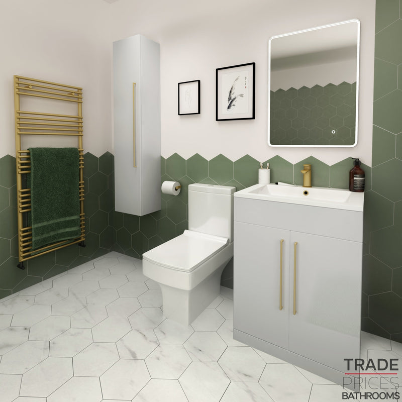 Napoli Cloakroom Package Inc Denza Toilet Pearl Grey Matt / (Square) Brushed Brass Bathroom