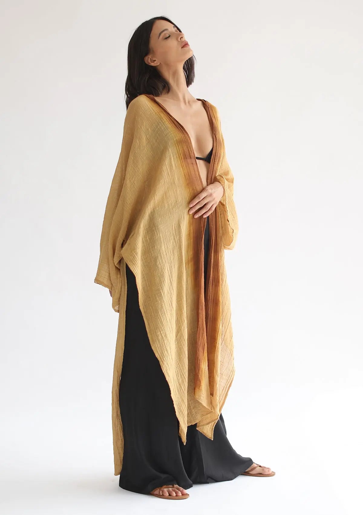 Hooded Maxi Cape with elegant hood in a gauzy cotton fabric in golden ...