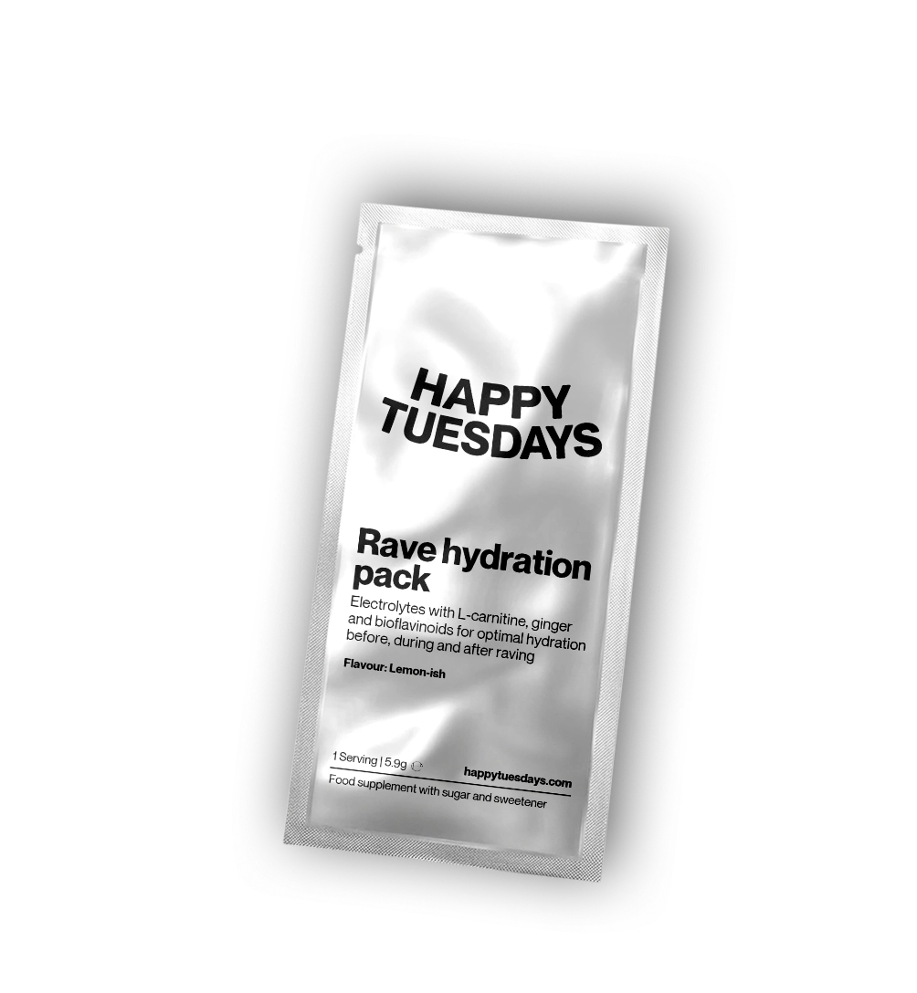 Rave hydration packs by Happy Tuesdays