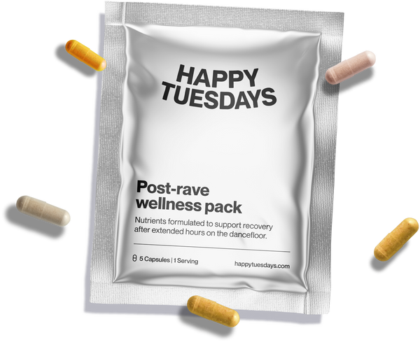 Post-rave wellness packs by Happy Tuesdays