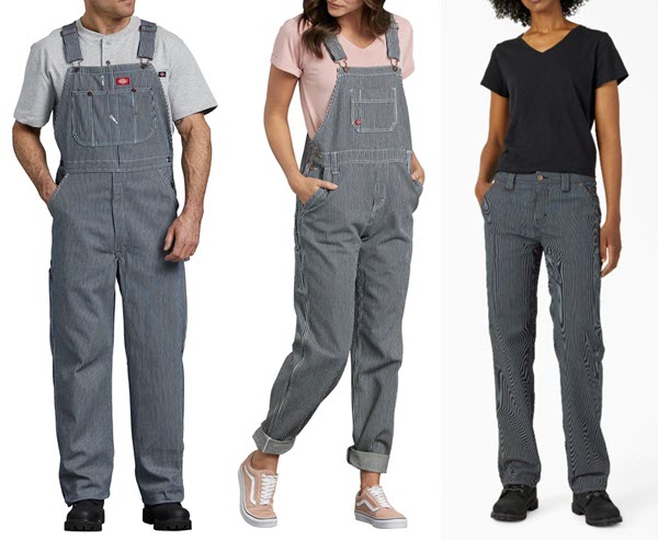 Dickies Men's and Women's Hickory Stripe Bib Overalls and Work Pants at Dave's New York