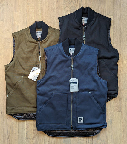 Dave's New York Foundation Vests - canvas workwear vests built in the USA available in Navy, Olive, and Black