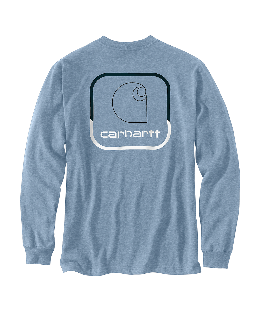 Carhartt Men's Long Sleeve Logo Pocket T-shirt - Alpine Blue Heather ...