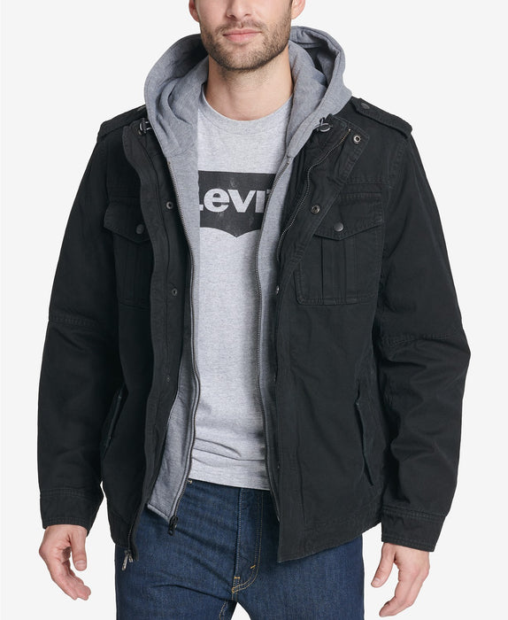 Levi's Men's Military Style Hooded Jacket - Black — Dave's New York