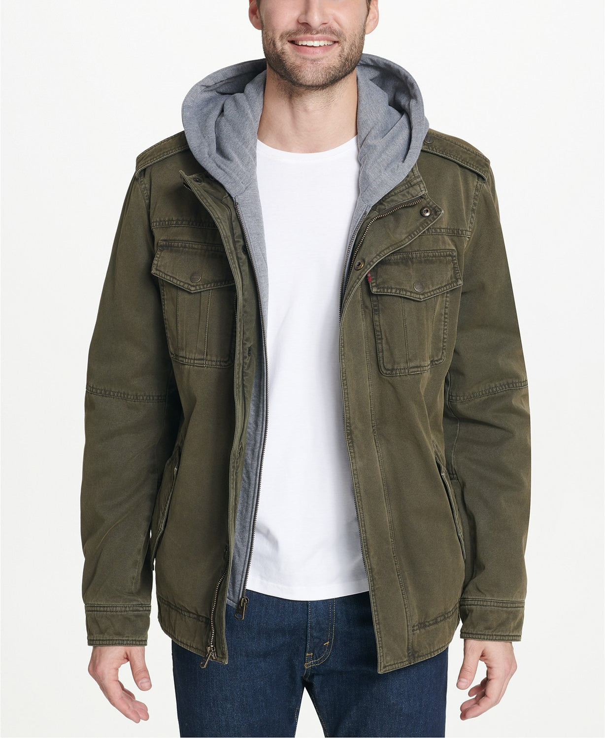 Levi's Men's Military Style Hooded Jacket - Olive Green — Dave's New York