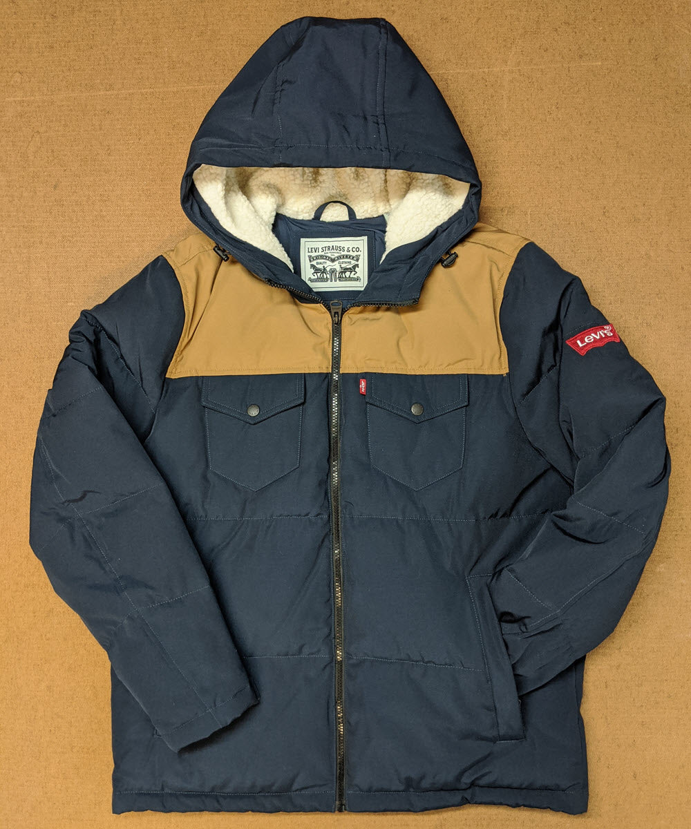 Quilted Puffer Jacket - Navy/Tan 