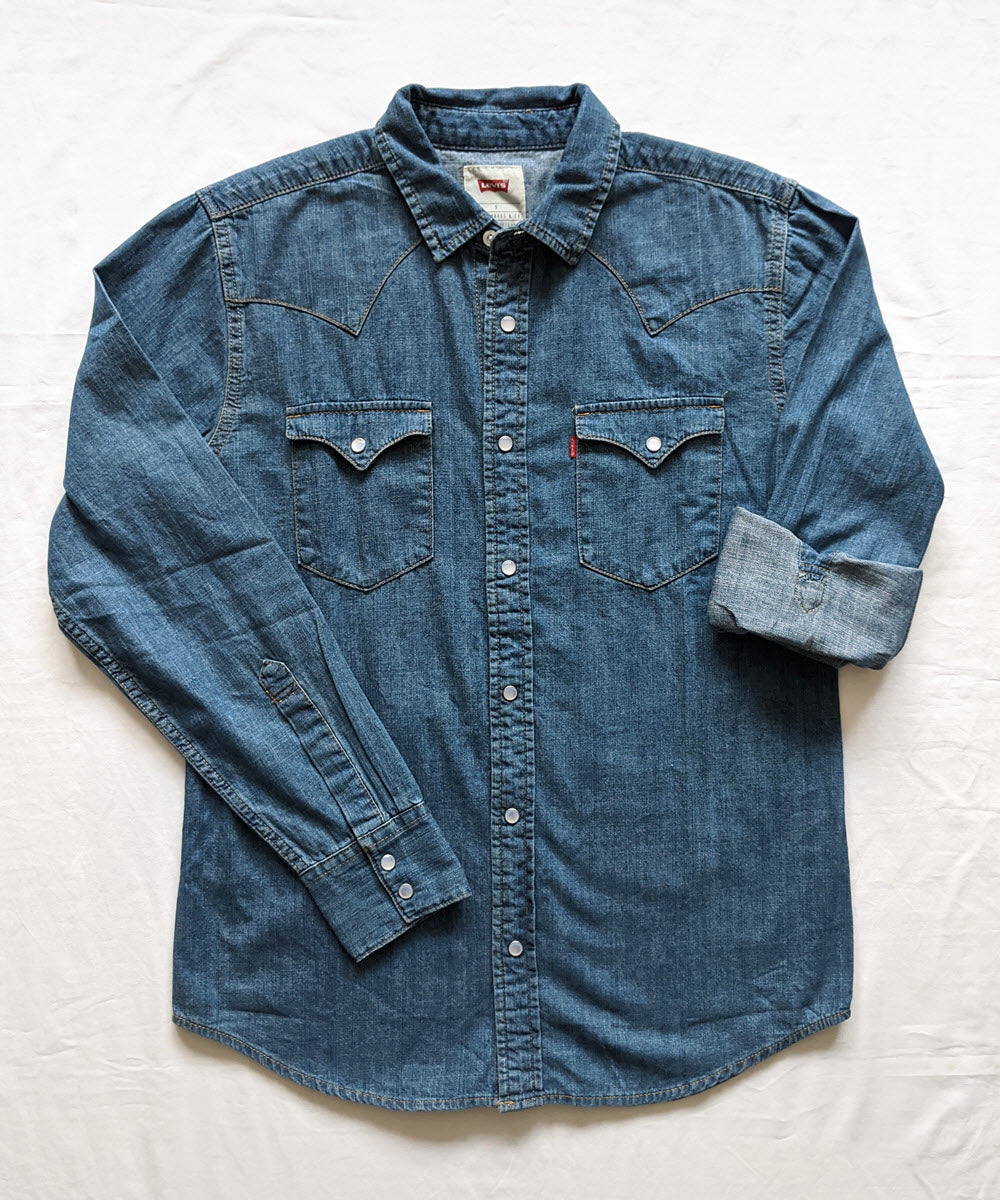 levi denim shirt pearl buttons