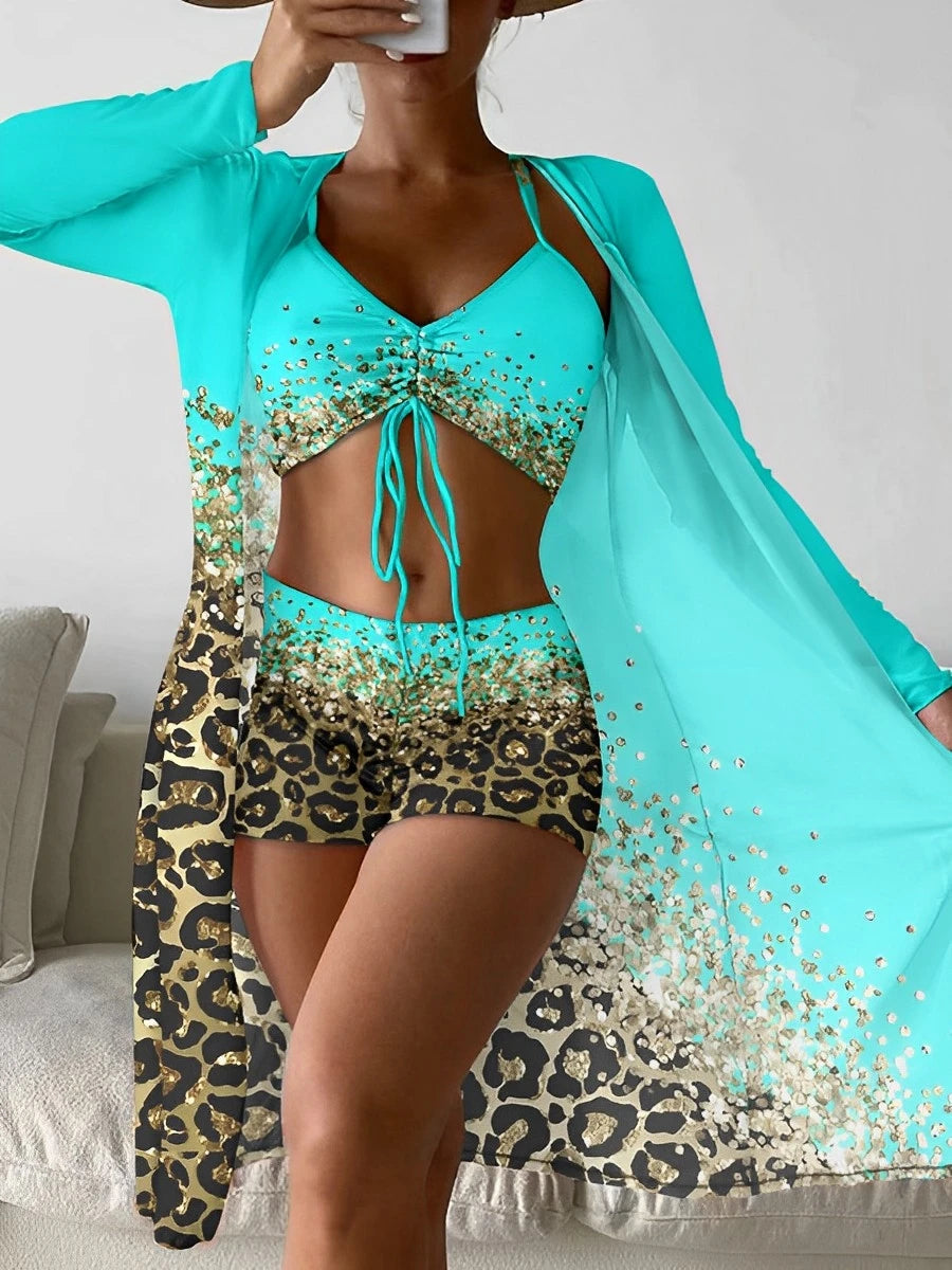 3 Pieces High Waist Leopard Bikini
