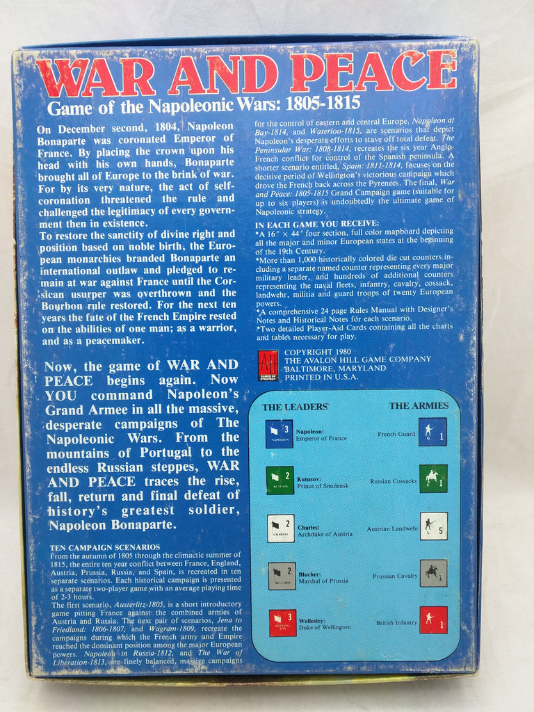 Avalon Hill War And Peace Game Napoleonic Wars 827 Bookcase