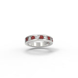 Partway Channel Set Ring With Center Diamond & Ruby-GemsRing