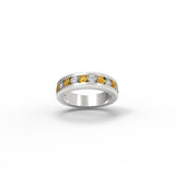 Milgrain Channel Set Diamond And Orange Sapphire Wedding Ring-GemsRing