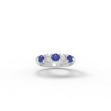 5 Stones Prong Setting Diamond & Blue Sapphire Ring-GemsRing