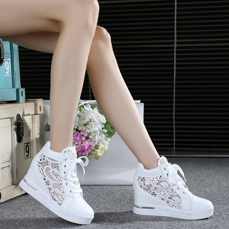 Summer Breathable Lace Wedge Sneakers 