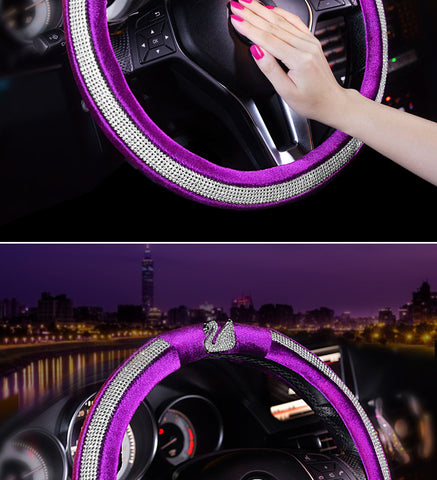 iyanga-Luxury Crystal Diamond Car Leather Steering Wheel Covers