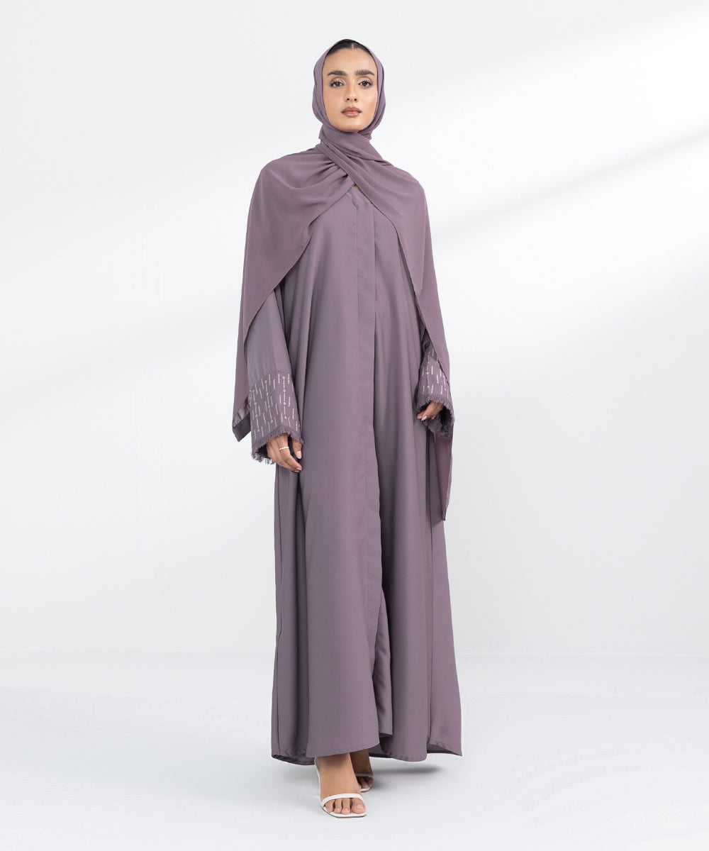 Mauve embellished abaya set