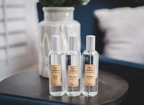 Our room sprays have a higher concentration of fragrance oil like an eau de parfurm for a more intense scent