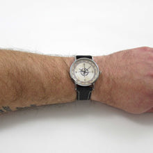 Load image into Gallery viewer, Compass Black Leather Watch  displayed on a wrist