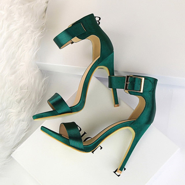 green satin shoe