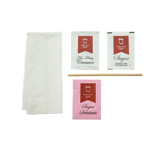 In Room Condiment Packets, Clear Wrapped Packs, Napkin, Sugar, Creamer