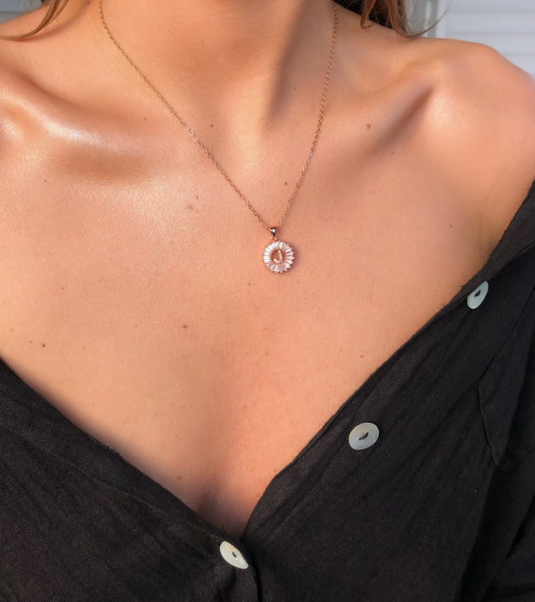 Crystal Letter Rose Gold Necklace