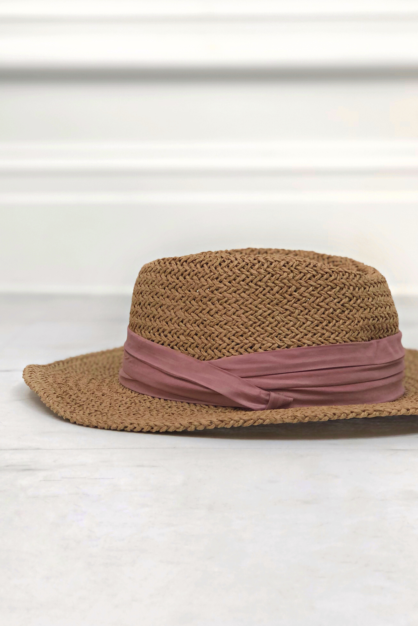 Woven Stetson Hat Pink Ribbon