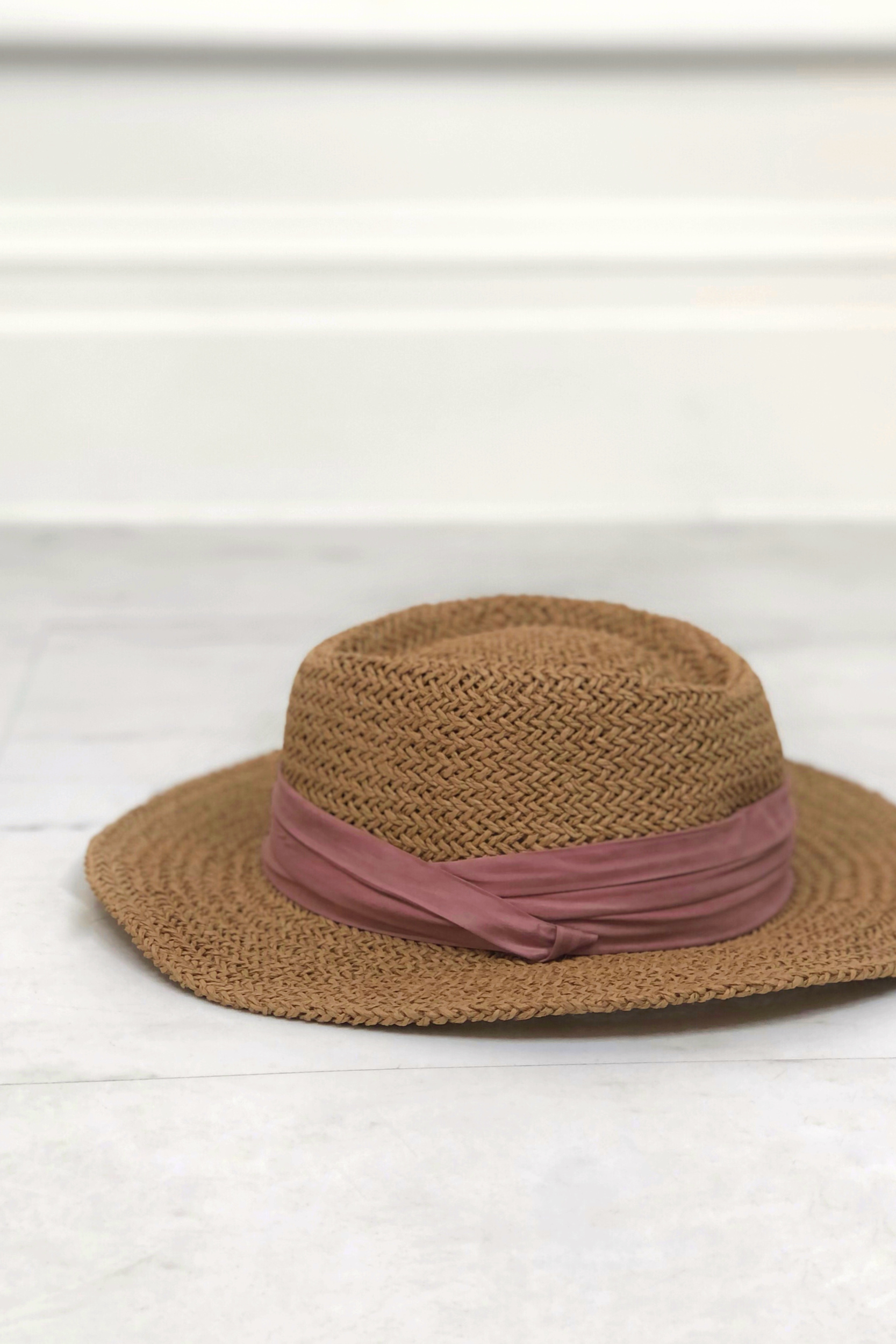 Woven Stetson Hat Pink Ribbon