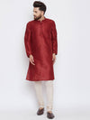 Red Solid Silk Blend Men's Kurta - www.riafashions.com