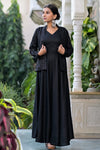 Solid Rayon Black Sleeveless Dress with Full Sleeves Embroidered Jacket - Ria Fashions