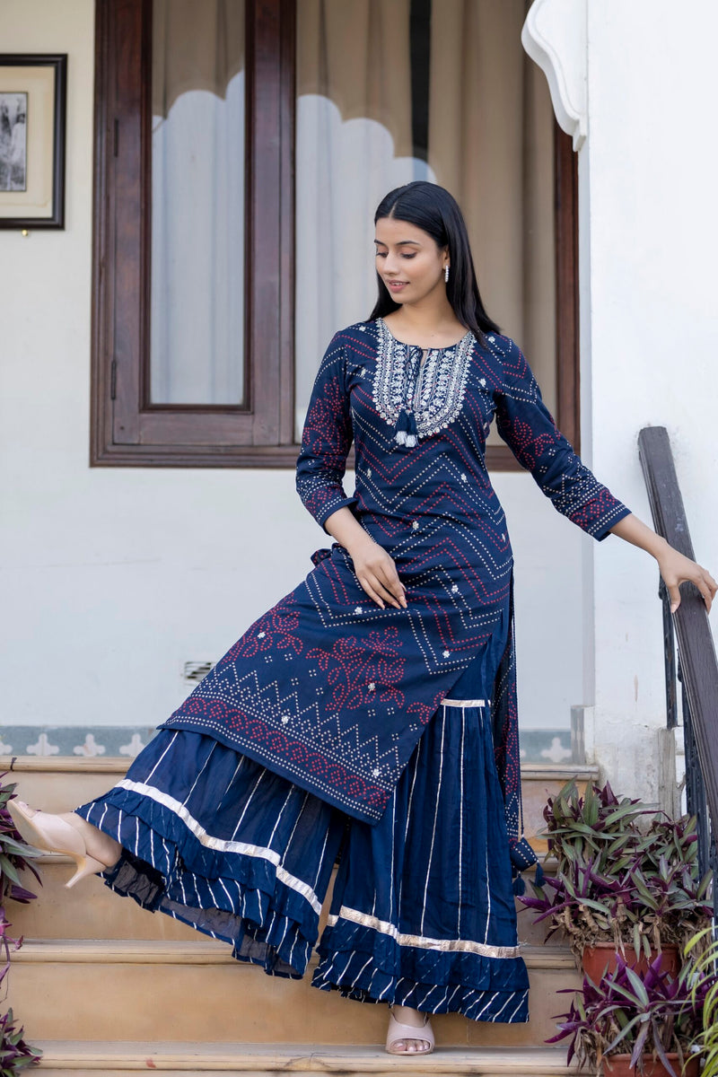 bandhani print sharara suit