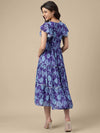 Blue Georgette Floral Print A Line Dress