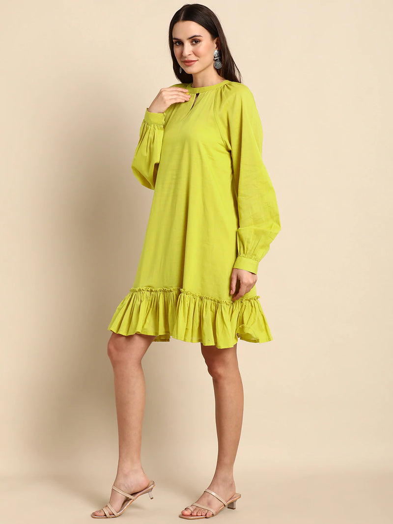 Solid Lime Green Cotton Dress