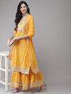 Cotton Blend Yellow Floral Embroidered & Gotta Patti Deatiling Sharara Set with Dupatta