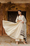 Off White Chikan Anarkali Suit Set with Bagru Print Dupatta - Ria Fashions