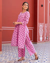 Cotton Pink Printed Kurta Palazzo Set - Ria Fashions