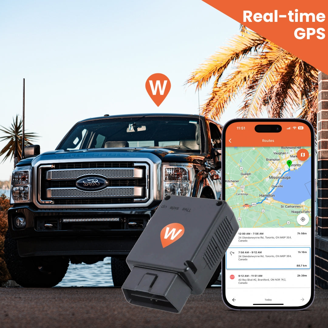 OBD GPS tracker with WhereSafe app Pick up truck being tracked  by GPS tracker