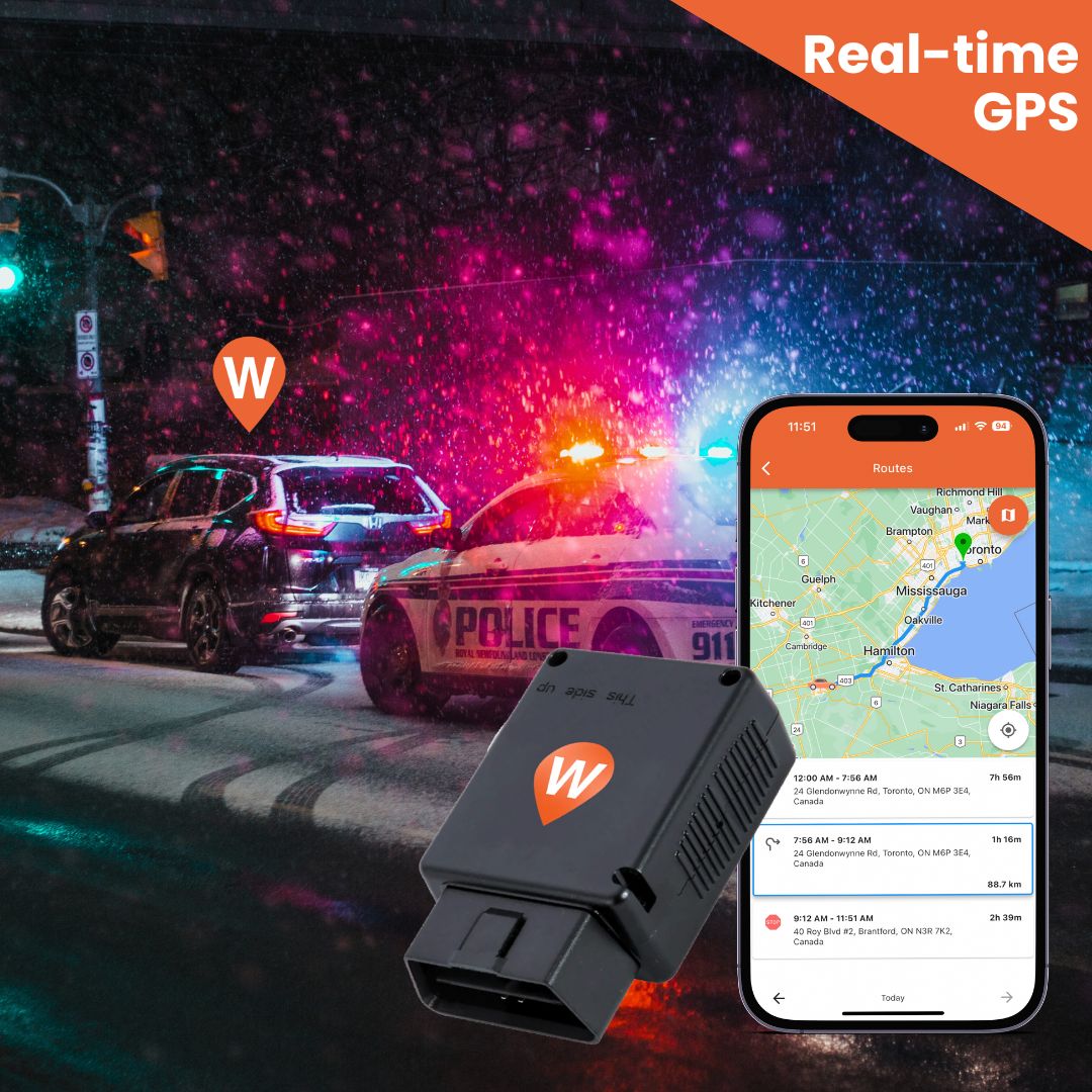 OBD GPS tracker with WhereSafe app Stolen car being pulled over by police 