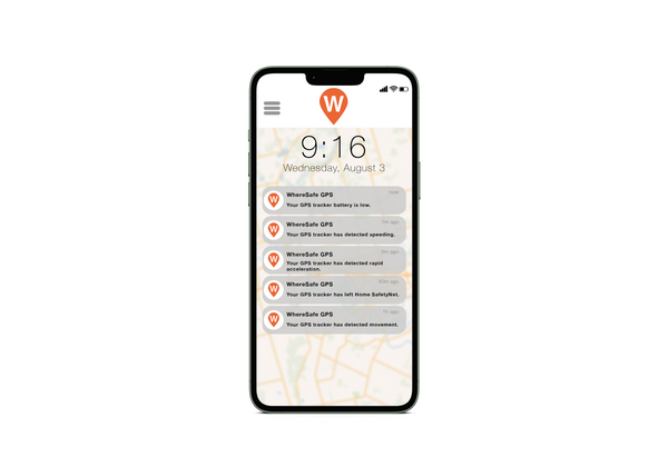 iPhone showing WhereSafe GPS Tracking notifications